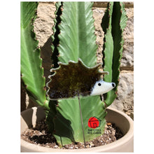 Load image into Gallery viewer, Fused Glass hedgehog with rod stake. Handmade gifts from The Little Red Cabin studio in Cirencester, Gloucs