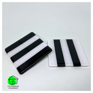 Example Coasters - A pair of black and white striped coasters