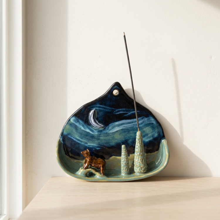 Forest Bear ceramic incense sconce